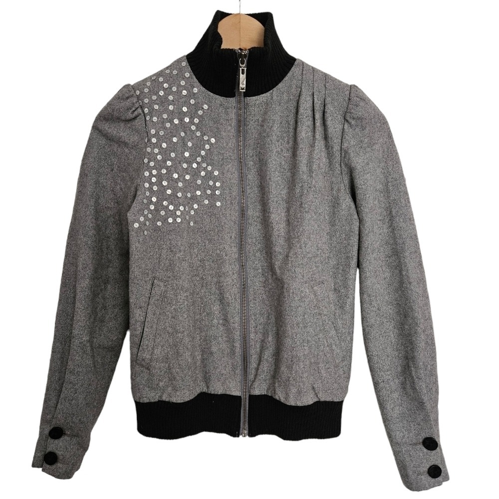 Industry Embellished Grey Wool Blend Bomber‎ Jacket